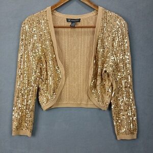 INC International Concepts Sequin Knit Crop Cardigan Sweater Womens Medium Beige